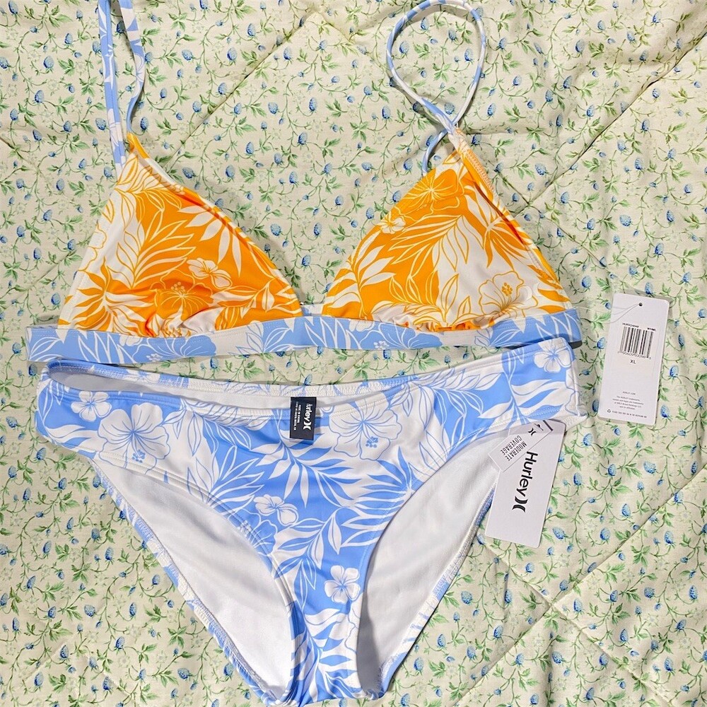 Hurley Bikini Set Womens XL Multicolor Floral Bottoms Triangle Top 2-Piece